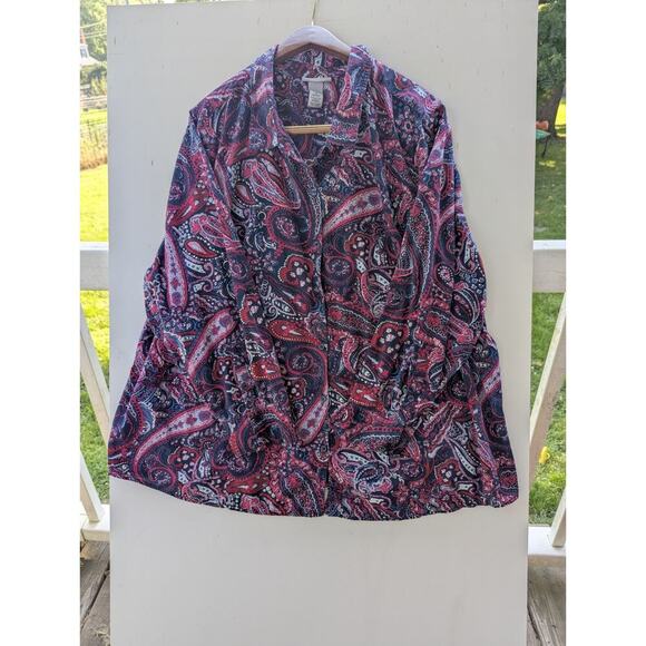Catherines Multicolored Magenta Paisley Button Up Blouse Shirt Top Size 3XL - Picture 1 of 8